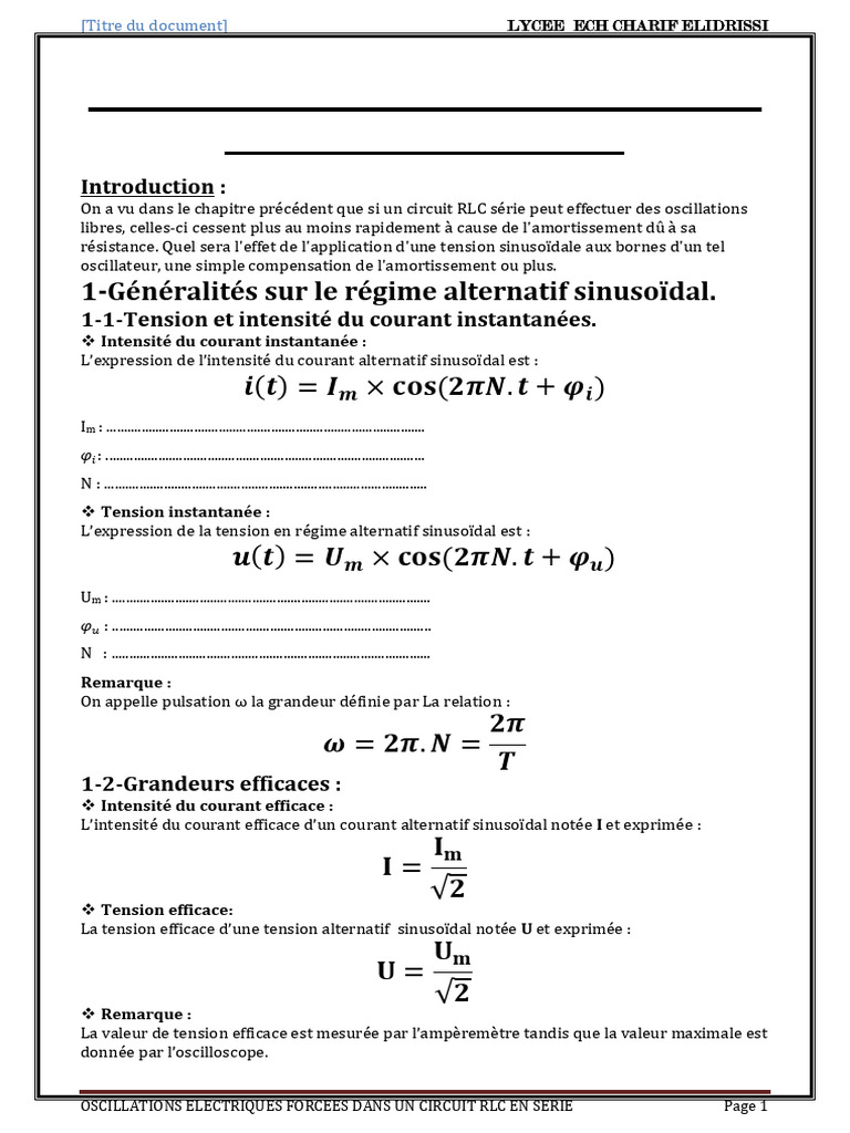 Oscillations RLC Forcées en Série | PDF | Puissance (physique ...
