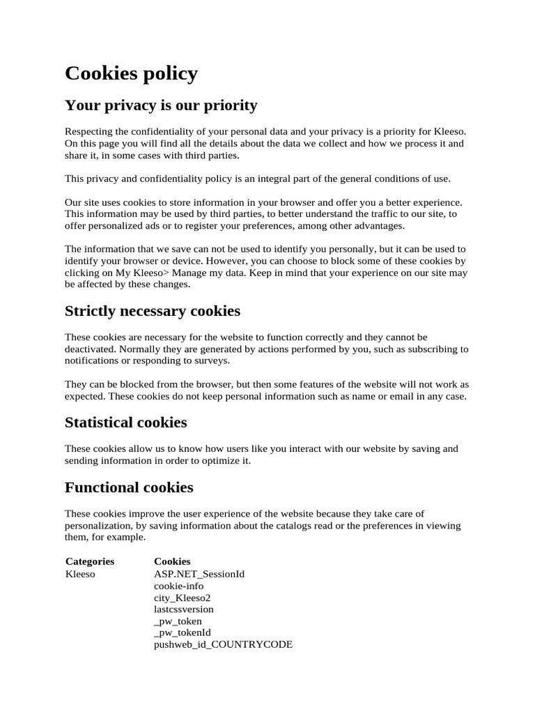 Kleeso Cookies and Privacy Policy | PDF | Http Cookie | Websites