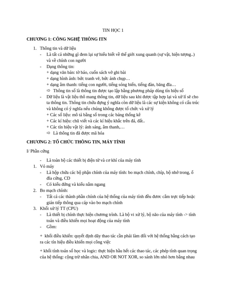 TIN HỌC 1 | PDF
