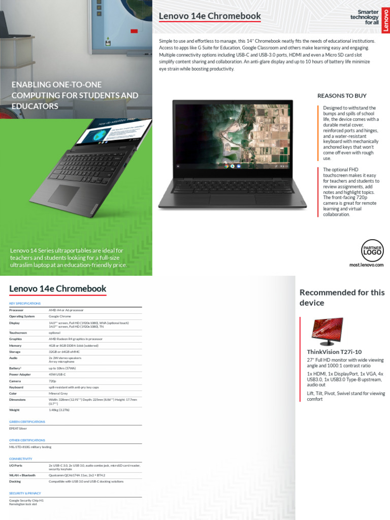 Lenovo 14e Chromebook for Education | PDF | Chromebook | Usb