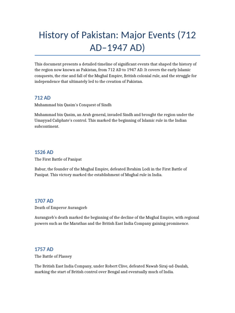 Key Events in Pakistan's History | PDF | All India Muslim League ...
