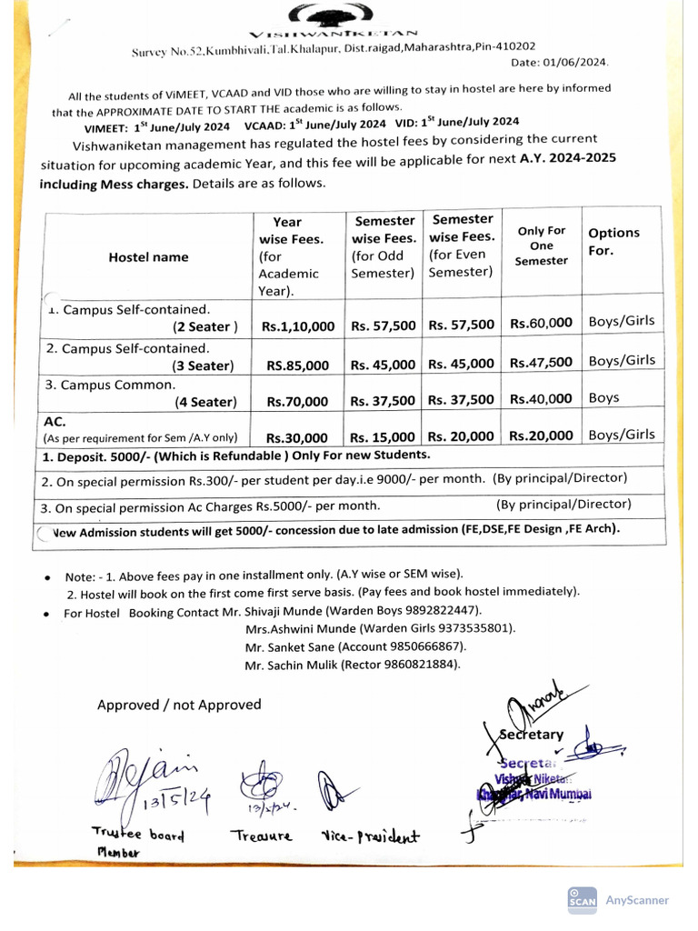 Hostel Admission Details 2024 25 | PDF
