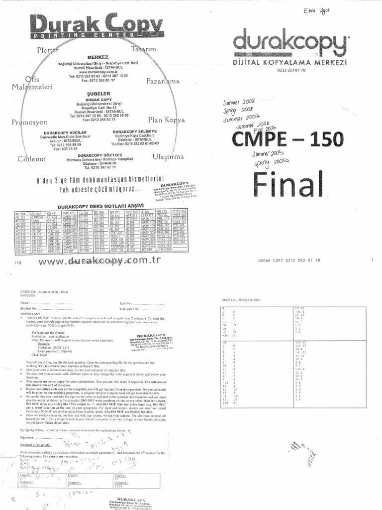 Boun Cmpe 150 Fi̇nal | PDF