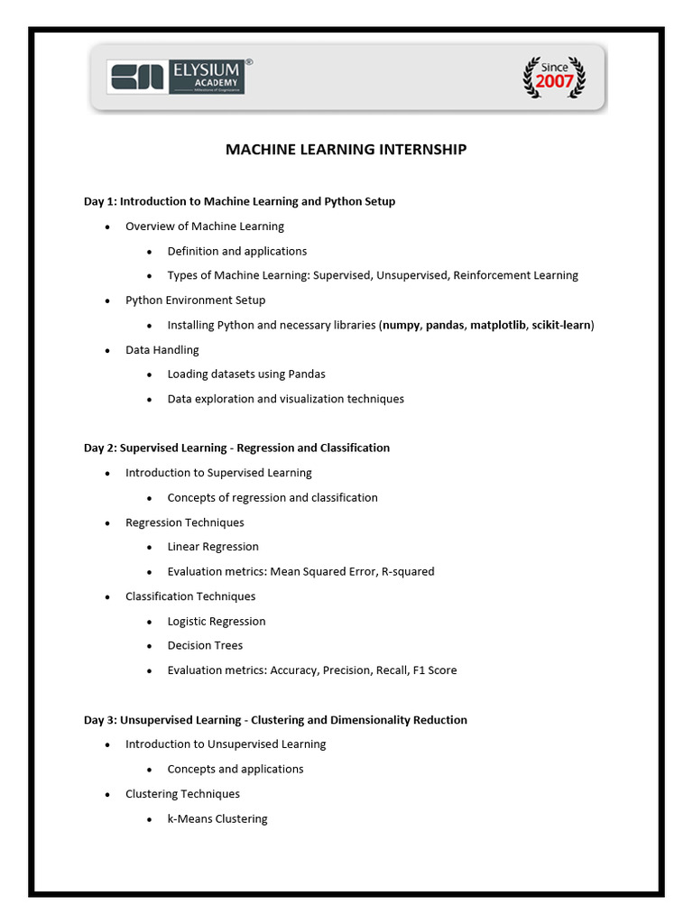 Machine Learning Internship Overview | PDF