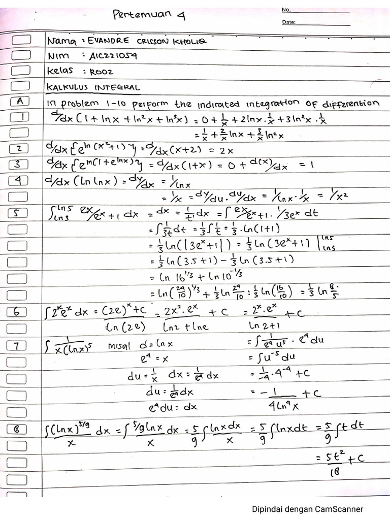 Kalkulus Pert 4 - Evandre Crisson Kholiq A1C221054 | PDF