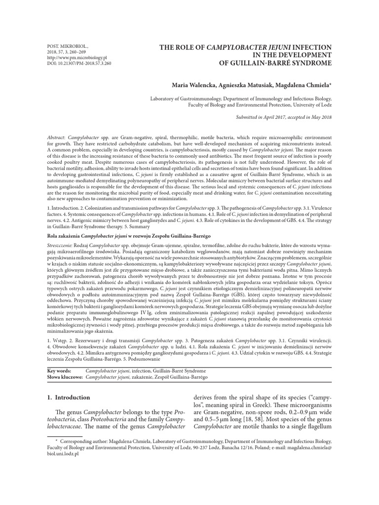 The Role of Campylobacter Jejuni Infection in The | PDF