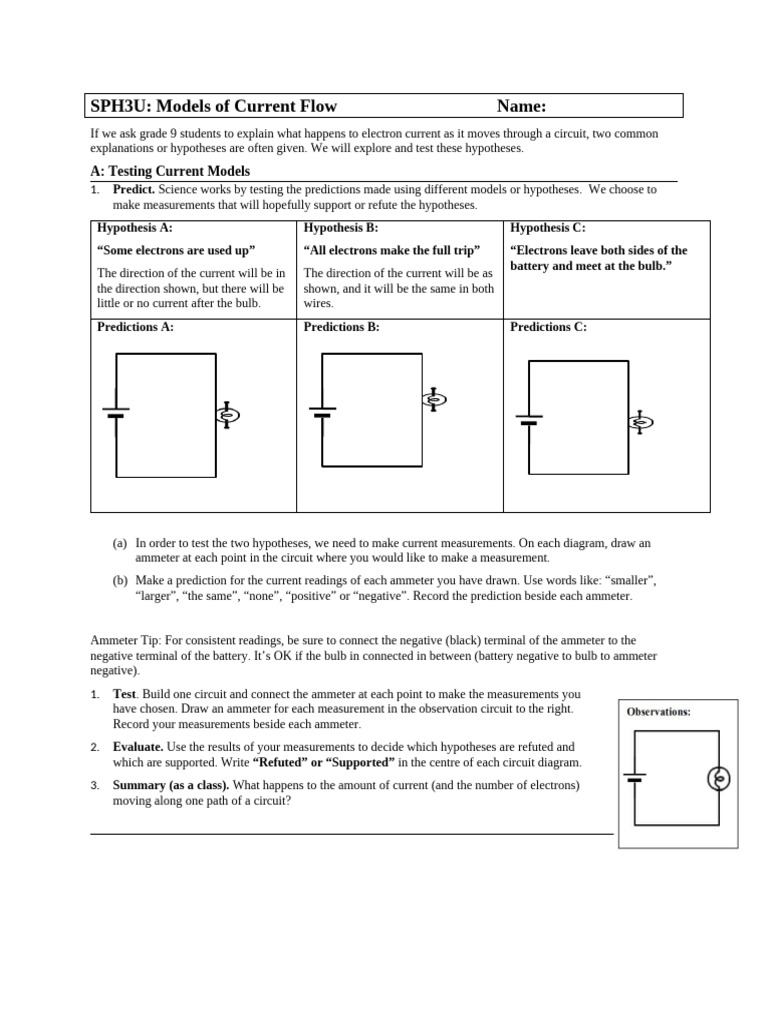 Current Flow Models for Grade 9 Science | PDF | Hypothesis | Electric ...
