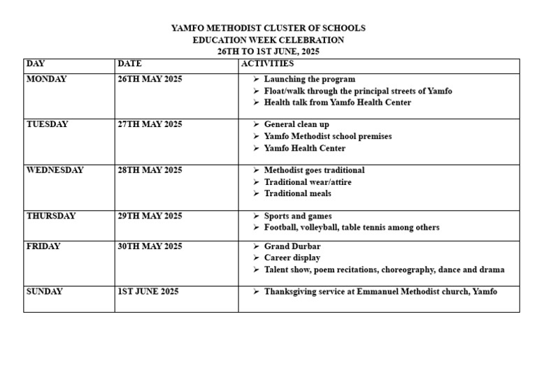 Yamfo Methodist School Education Week 2025 | PDF