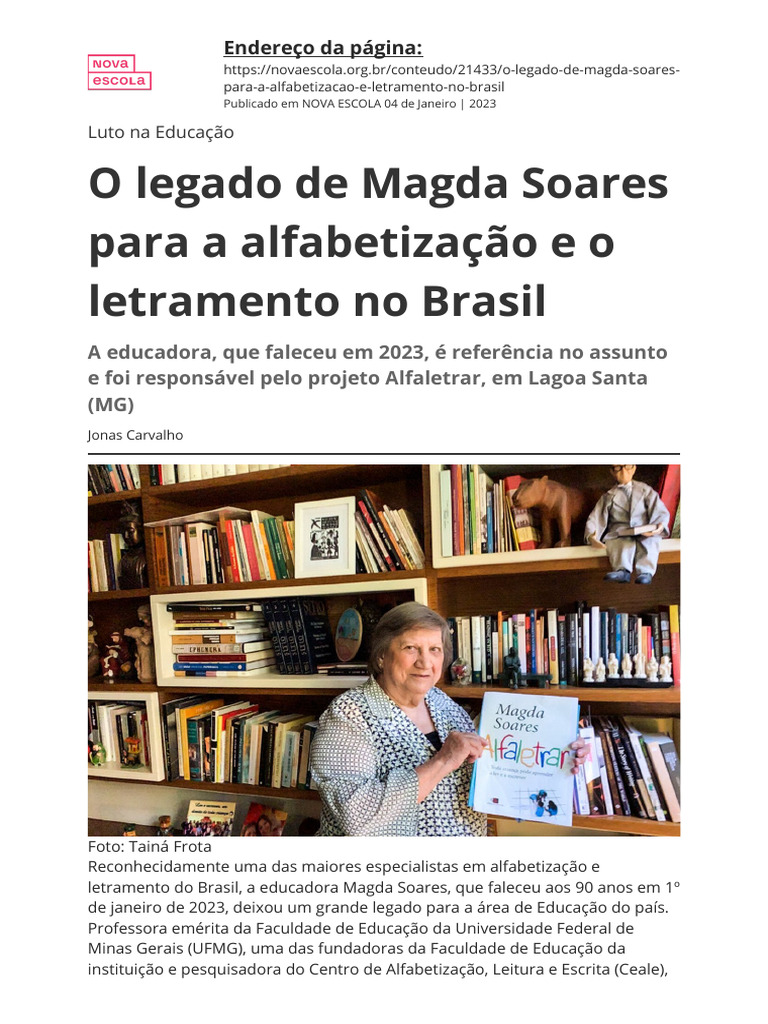 Legado de Magda Soares na Alfabetização | PDF | Alfabetização | Aprendizado
