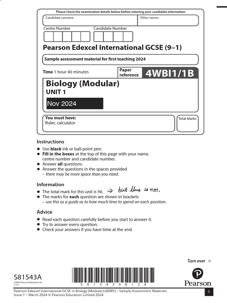 Edexcel IGCSE Biology Sample Paper 2024 | PDF | Lung