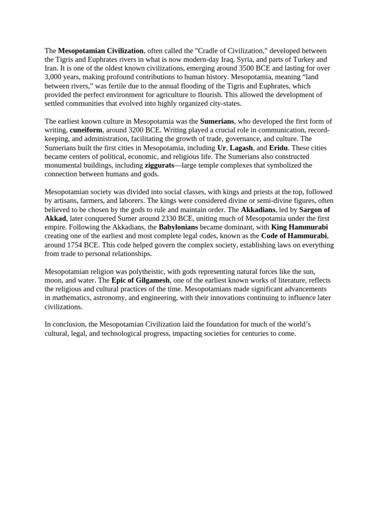 Overview of Mesopotamian Civilization | PDF