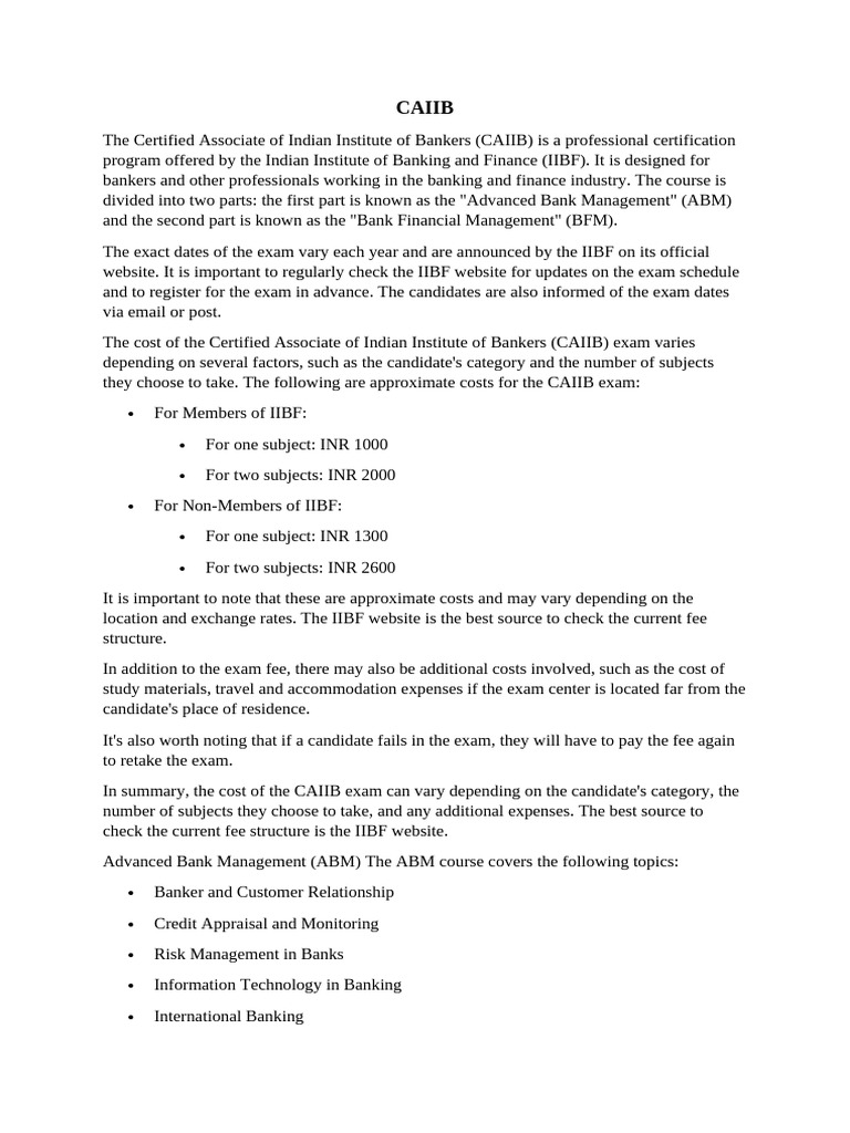 CAIIB Certification Overview and Exam Details | PDF | Banks ...