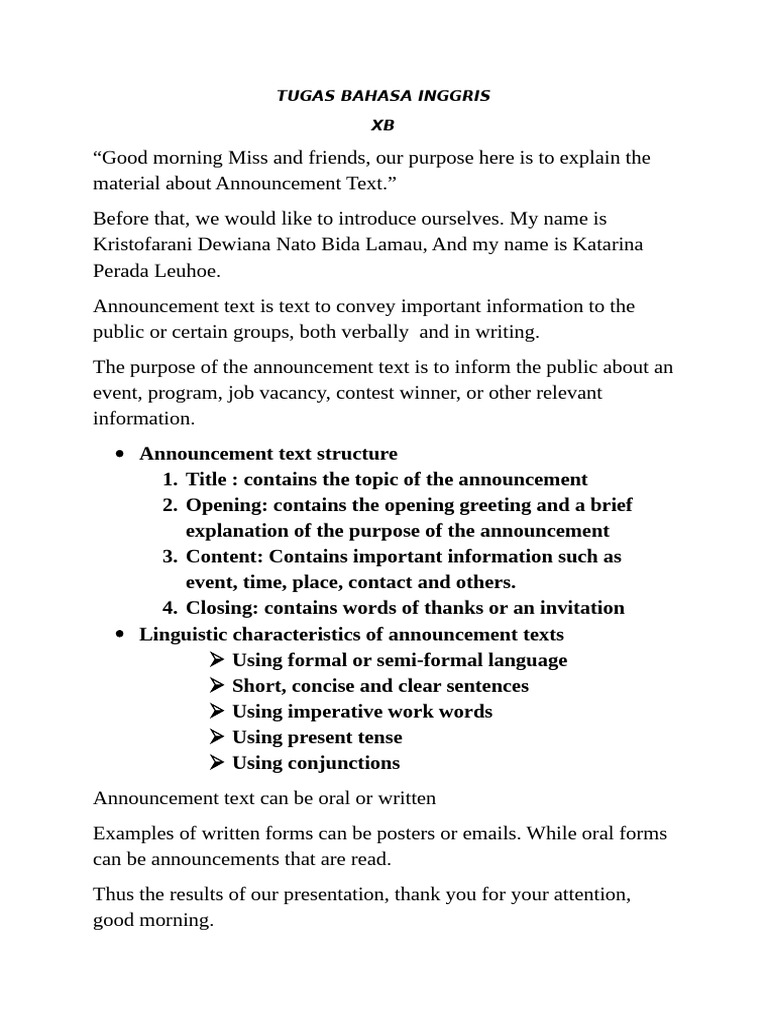Understanding Announcement Text Structure | PDF