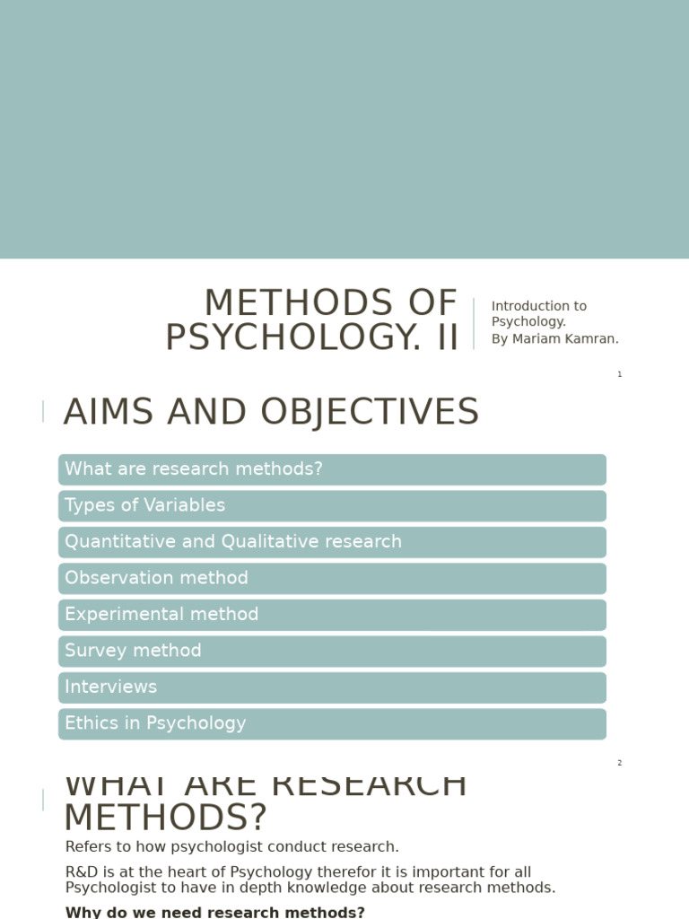 Lecture 2 - Methods of Psychology | PDF | Experiment | Quantitative ...