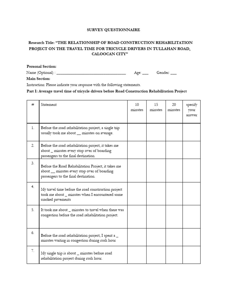 Tricycle Travel Time Survey: Road Rehab Impact | PDF | Transport | Land ...