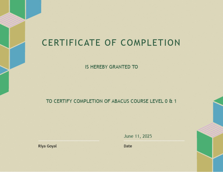 Abacus Course Completion Certificate | PDF