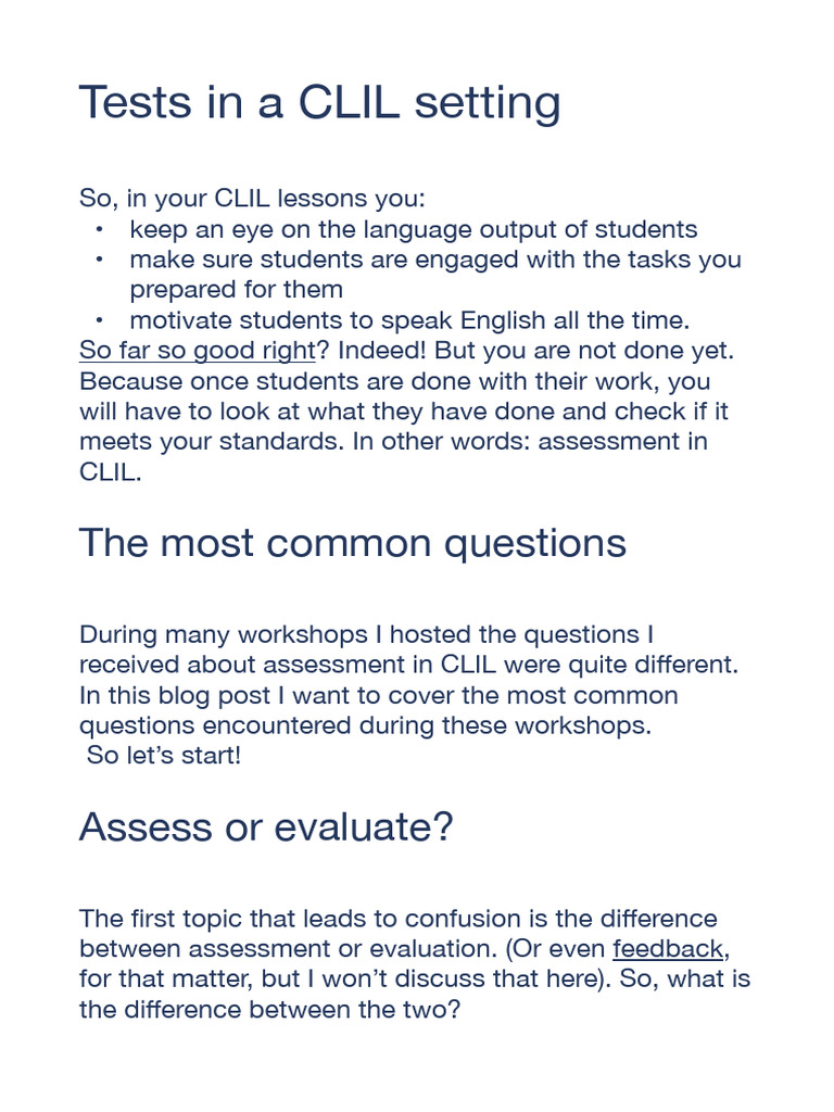 Assessment Strategies in CLIL Lessons | PDF | Human Communication ...