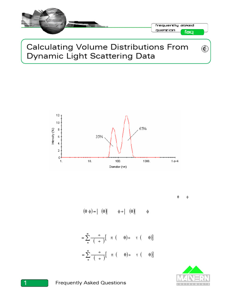 DLS Intensity and Volume Distributions | PDF | Scattering | Light