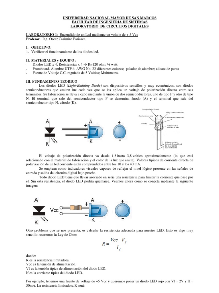 Encendido de LED con 5V: Laboratorio 1 | PDF | Diodo emisor de luz ...