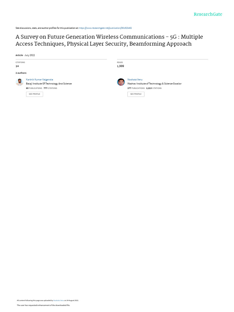 Survey on 5G Physical Layer Security | PDF | Mimo | Cellular Network