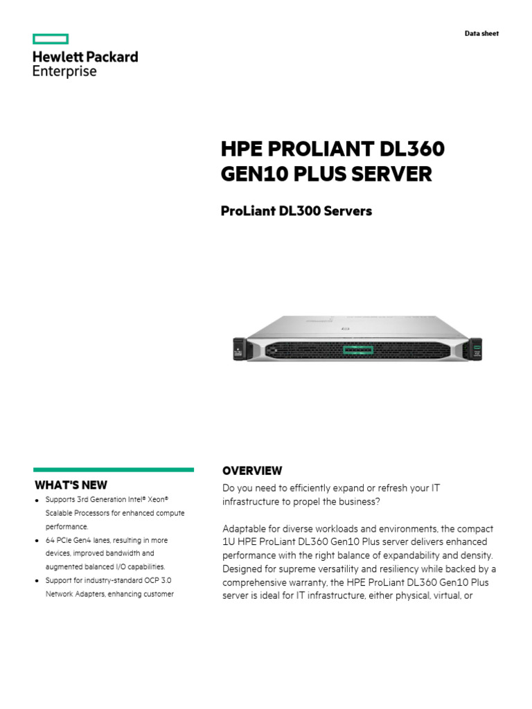 HPE ProLiant DL360 Gen10 Plus Overview | PDF | Central Processing Unit ...