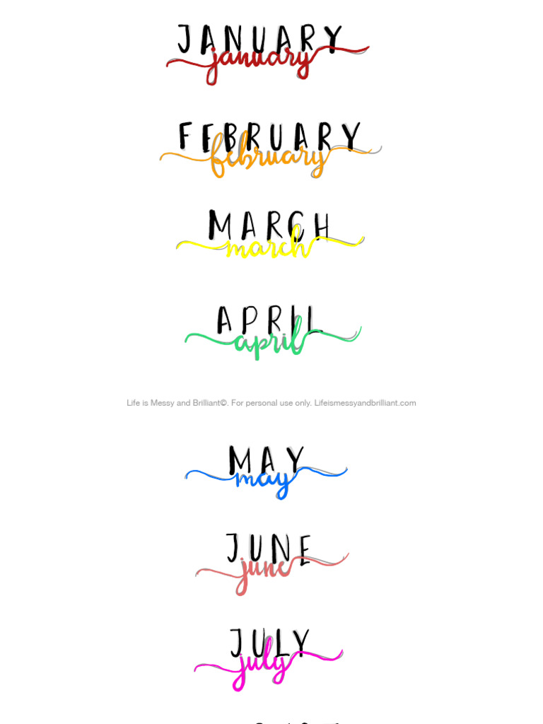 Name of Months Lettering Bullet Journal Printable | PDF
