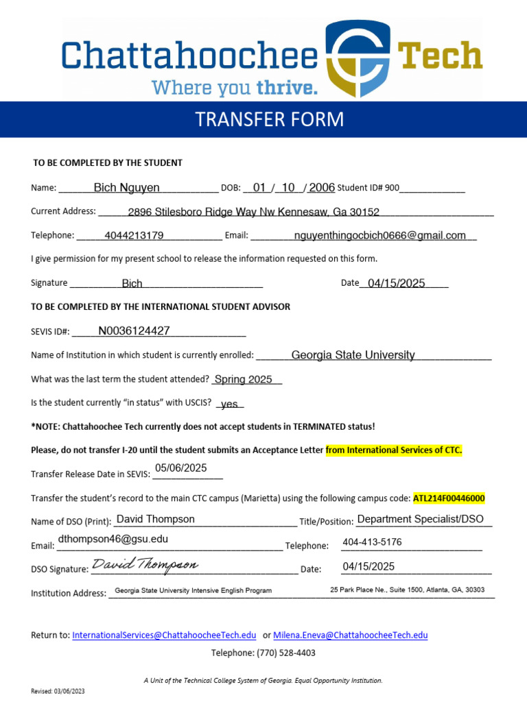 Transfer Form Nguyen Bich Signed | PDF