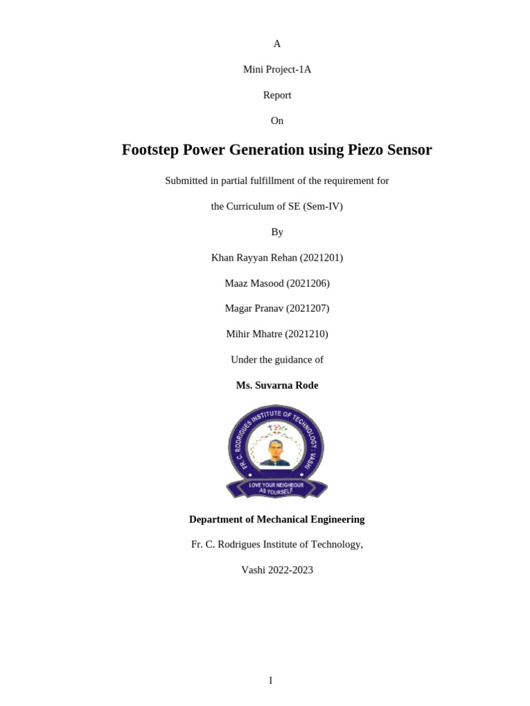 Footstep Power Generation with Piezo Sensors | PDF | Piezoelectricity ...