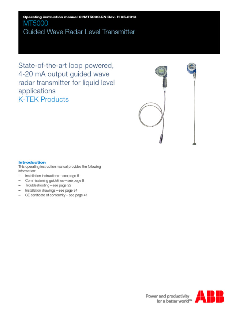 MT5000 Radar Level Transmitter Manual | PDF | Radar | Electrical ...