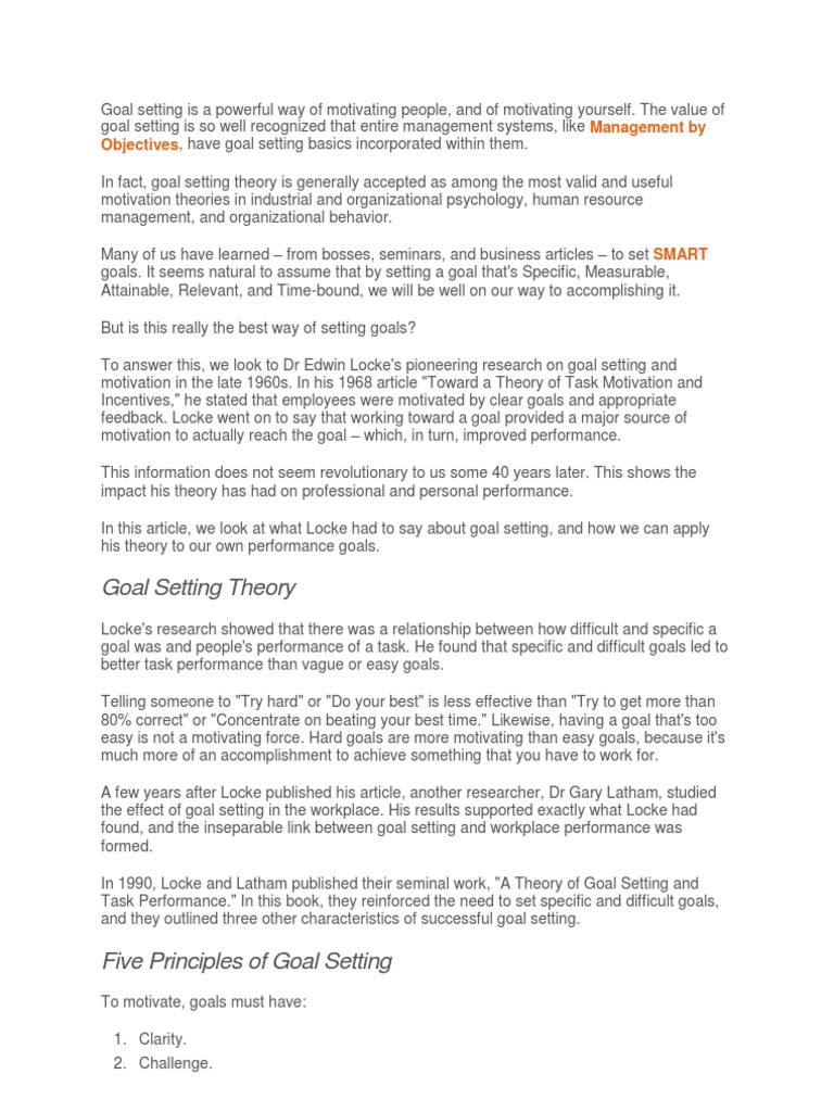 Goal Setting Theory and Performance | PDF | Goal Setting | Goal