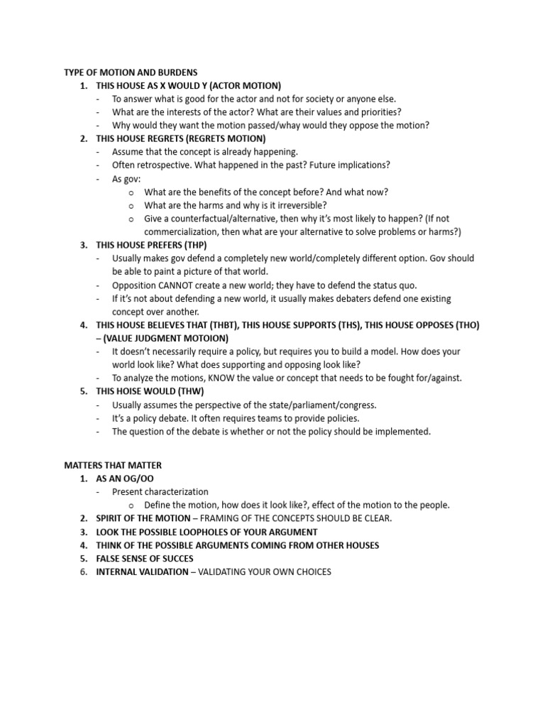 Types of Debate Motions Explained | PDF