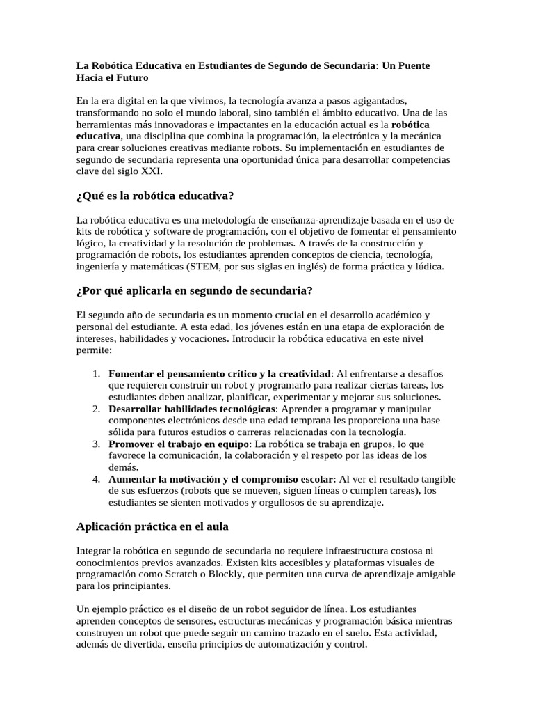 La Robótica Educativa en Estudiantes de Segundo de Secundaria | PDF ...