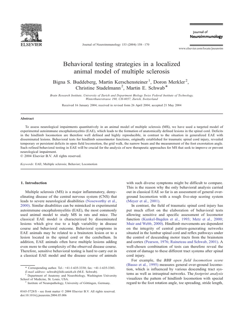 Behavioral Tests in EAE Model of MS | PDF | Multiple Sclerosis ...