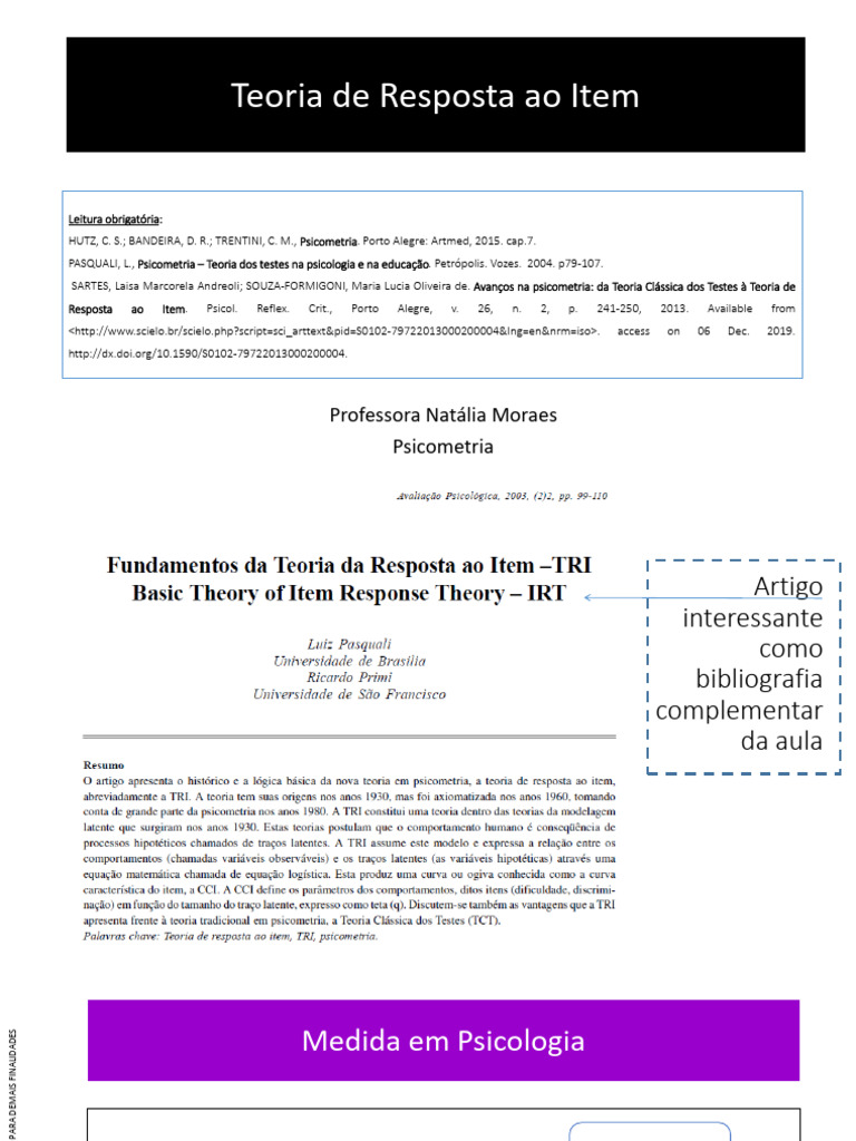 Psicometria: TCT vs TRI Explicadas | PDF | Aprendizado