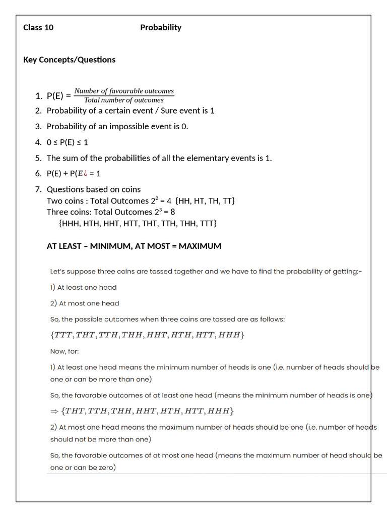 Class 10 Probability Concepts Guide | PDF | Probability