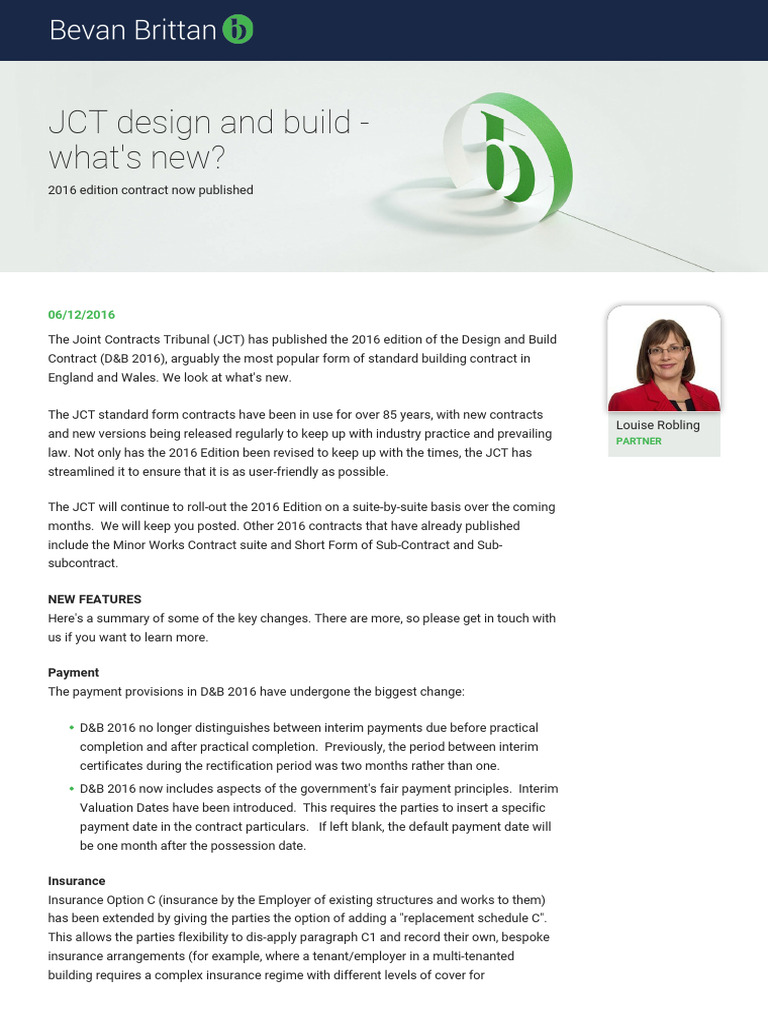 JCT Design and Build 2016 What's New | PDF | Private Law | Business Law