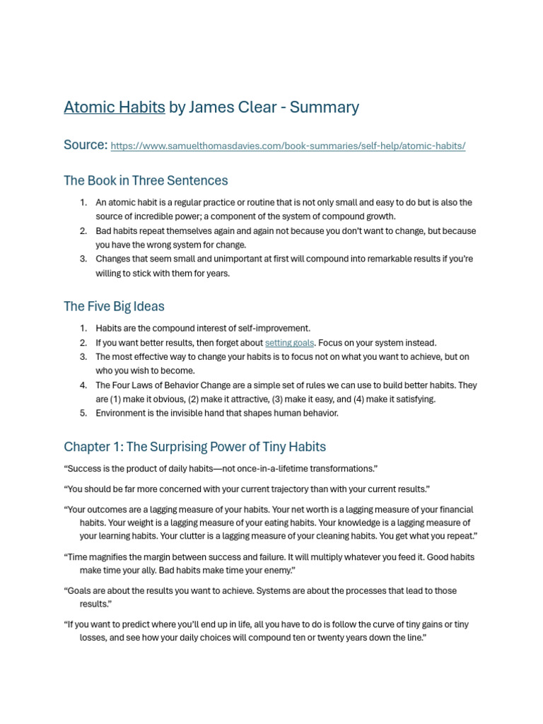 Atomic Habits by James Clear Summary | PDF | Habits | Self Control