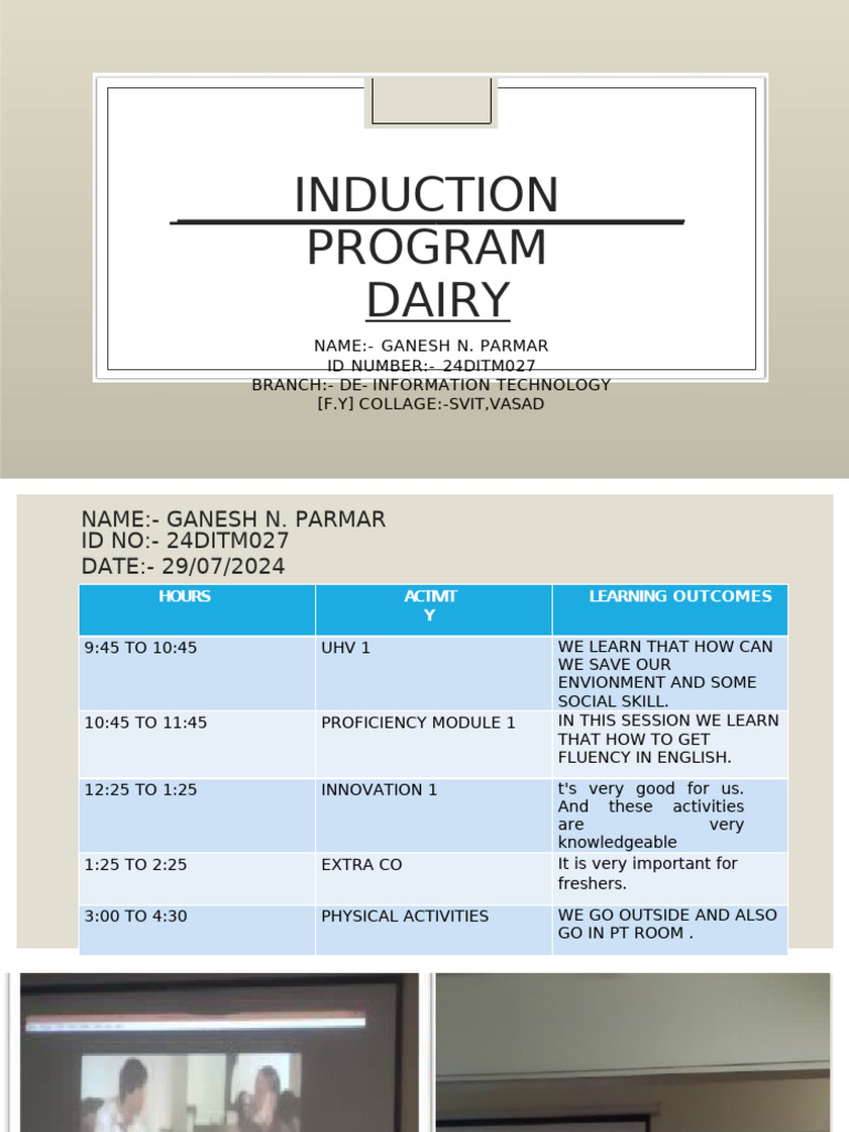 Induction Program Overview for IT Students | PDF | Learning