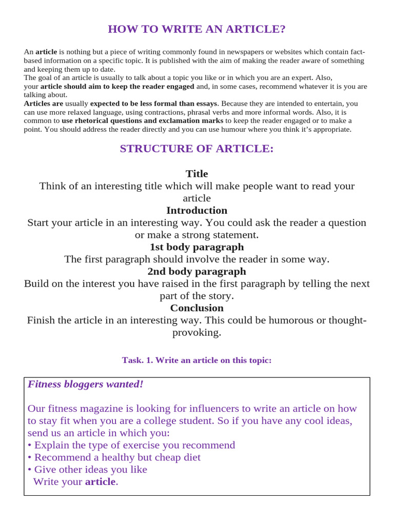 Article Writing How To Write An Article | PDF | Dieting | Russia