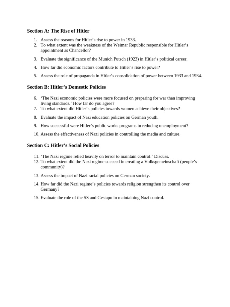 Hitler's Rise and Nazi Policies Explained | PDF