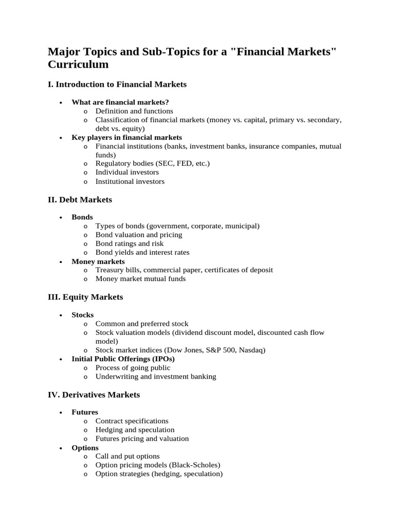 Financial Markets Curriculum Overview | PDF | Financial Markets ...