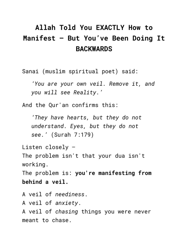 Allah Told You EXACTLY How To Manifest - But You'Ve Been Doing It BACKWARDS  | PDF | God In Islam | Gratitude, image size:768x1024
