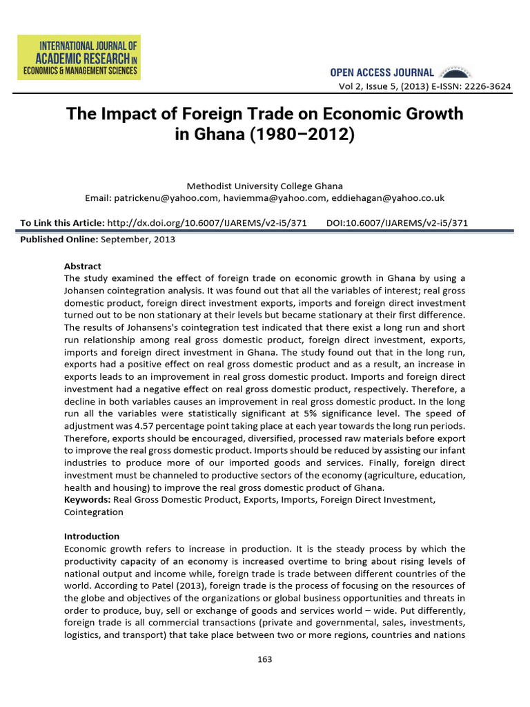 The Impact of Foreign Trade On Economic Growth in Ghana (1980 - 2012 ...