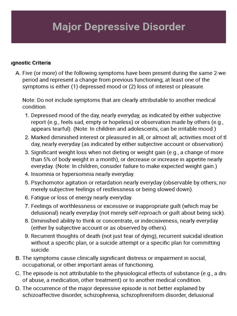 Major Depressive Disorder | PDF | Major Depressive Disorder | Mental ...