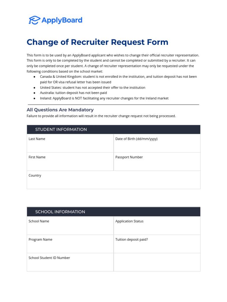 Recruiter Change Request Form | PDF