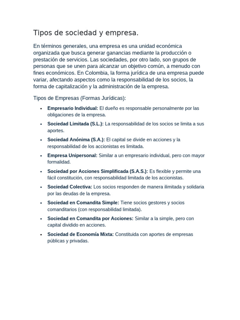 Tipos de Sociedades en Empresas | PDF