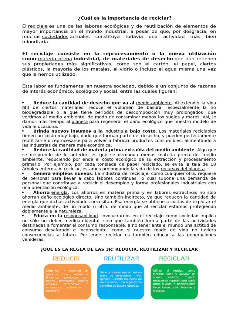 Importancia del Reciclaje en la Sociedad | PDF | Residuos | Reciclaje