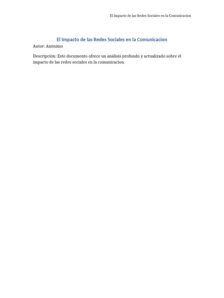 El Impacto de Las Redes Sociales en La Comunicacion | PDF