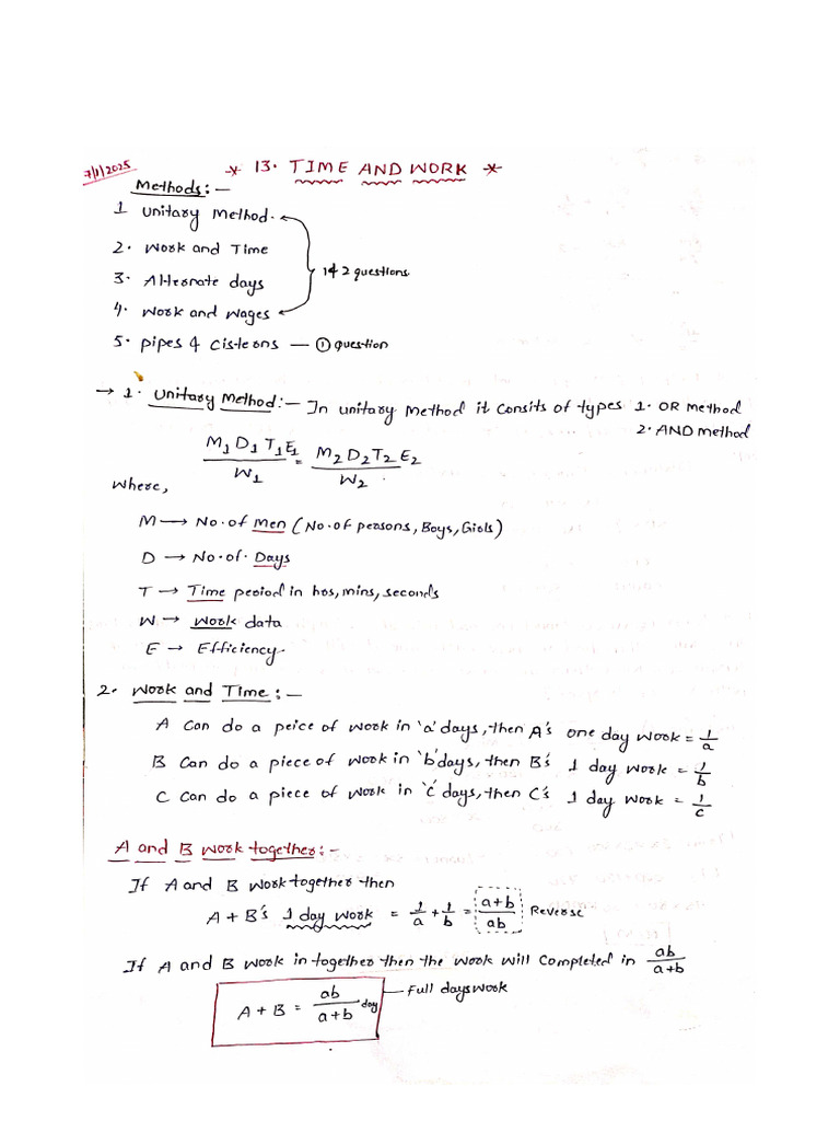 Time and Work Problem Solutions | PDF