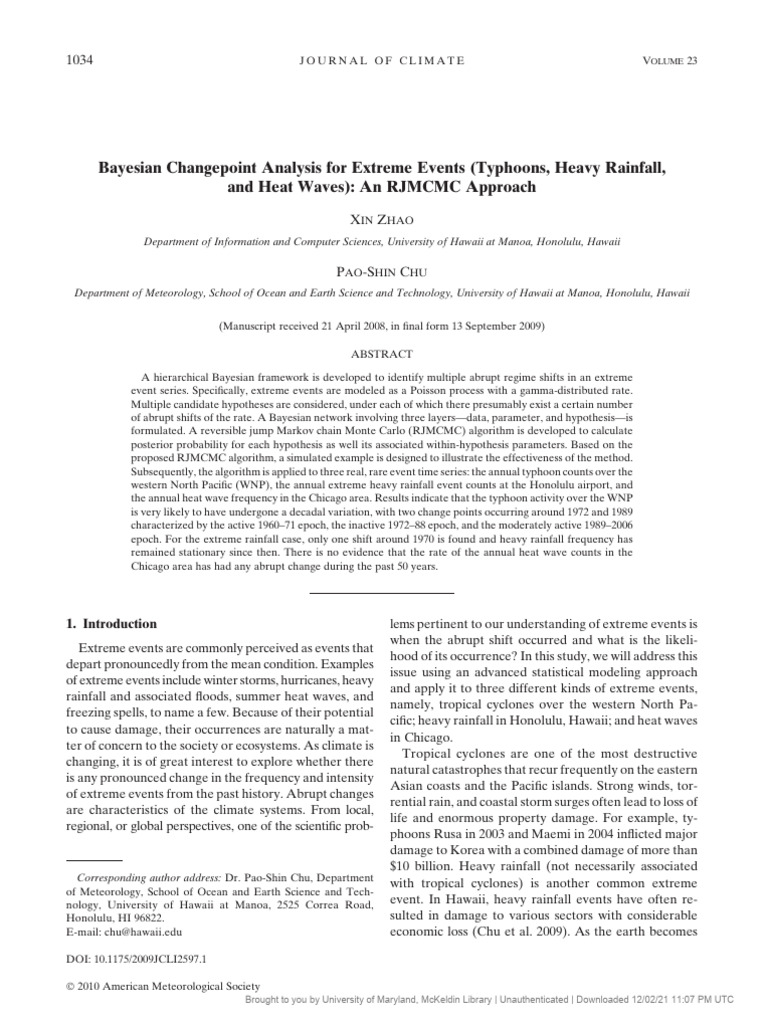 Bayesian Changepoint Analysis For Extreme Events (Typhoons, Heavy ...
